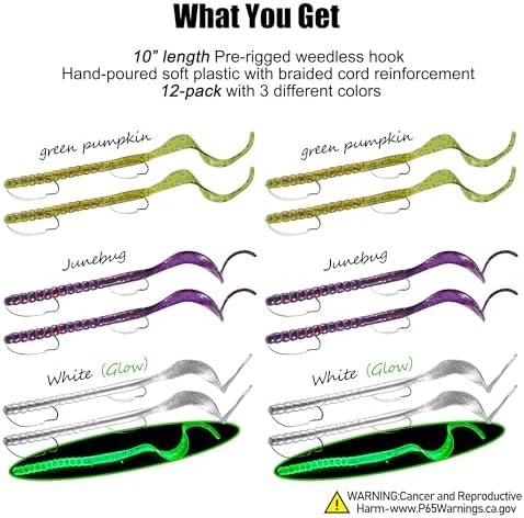 Weedless Fishing Lures Bass Lures, Pre Rigged Worm Swimbaits, 10in - Image 7