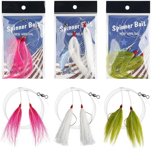 Fishing Bait Rigs Saltwater, 3/6packs Flounder Rigs with Bucktail Teaser Mylar Teaser Mono Leader Swivels Fishing Rig for Flounder Sea Bass Halibut Black Fish by AGOOL