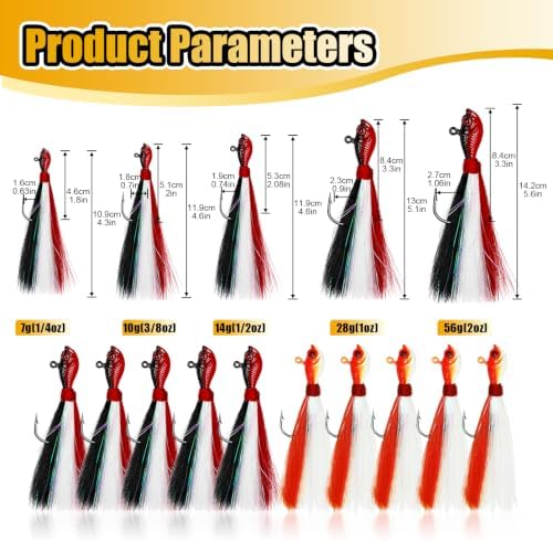 Bucktail Jigs, Realistic Hair Jig Fishing Lure with Single Hook, Bucktail Swimbait Jig for Bass Striper Walleye Flounder 1/4oz, 1/2oz, 1oz, 2oz - Image 4