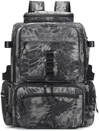 Rabjen Fishing Tackle Backpack, 45L Storage Waterproof Travel Bag Store Fishing Gear with Insulated Top Pocket by Rabjen