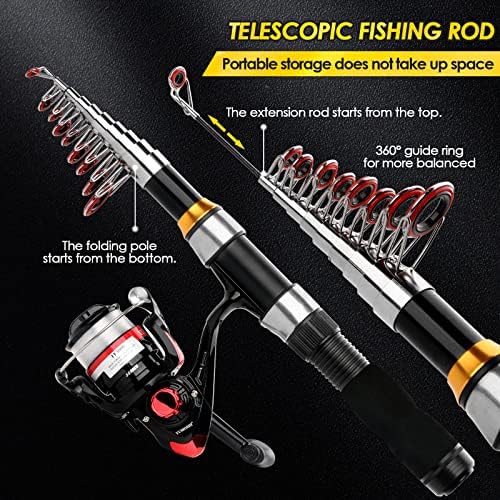 2-Pack 6.89FT Telescopic Fishing Rod Reel Combo Tackle Box Travel Carry Bag - Image 2