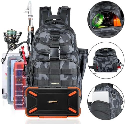 PLUSINNO Fishing Backpack, Fishing gear,Tackle Bag, Water-Resistant Bag with Rod Holder, Ideal Gifts for Men - Image 3