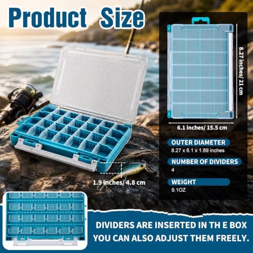 Wonderjune 4 Pack 3500 Double-Sided Fishing Tackle Boxes Waterproof,Blue - Image 2