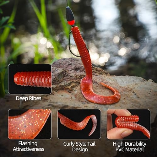 Curly Style Tail Worms Fishing Lures – Realistic Wavy Tail Soft Bait Grub Swimbaits for Saltwater & Freshwater Fishing, Available in 4 Inch & 6 Inch, Perfect for Bass, Trout, Crappie, & More - Image 2