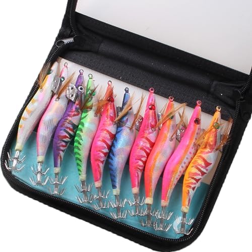 Squid Jigs Saltwater Shrimp Fishing Lures 10pcs Glow Squid Jig Baits Artificial Luminous Fishing Lures Kit for Octopus Cuttlefish by JSHANMEI