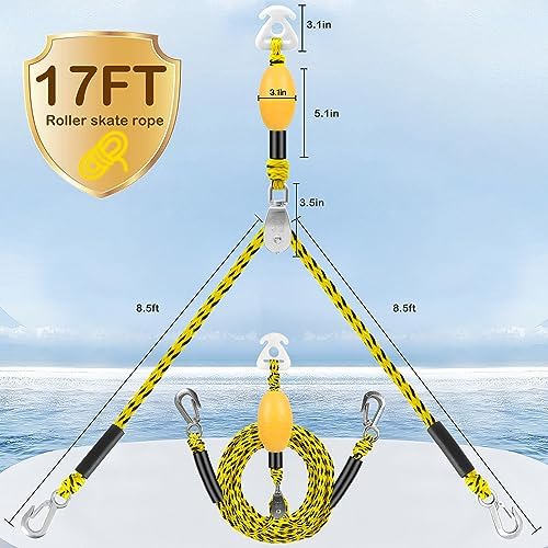 Heavy Duty Boat Tow Harness, Floating Ski Tow Boat Harness with Stainless Steel Hooks, Pulley and Float, Self Centering Tube Rope Tow Harness for Tubing, Water Skiing, Wakeboarding - Image 2