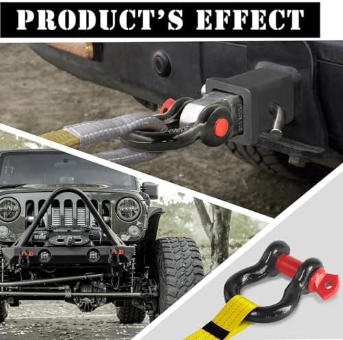 1/2" D Ring Shackle with 5/8" Screw Pin, 2T Working Load Limit (WLL) / 12T (26,455 lb) Minimum Breaking Strength (MBS) for Tow Strap Winch, Off-Road Vehicle Recovery (Black/Red, 2 Pack) - Image 6