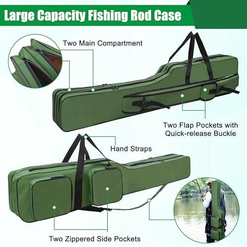SILANON Fishing Rod Case, Portable Fishing Pole Bag 4.27ft Waterproof Rod Reel Carrier Organizer Large Capacity Tackle Storage Bag Travel Carry Case Gift for Men - Image 3