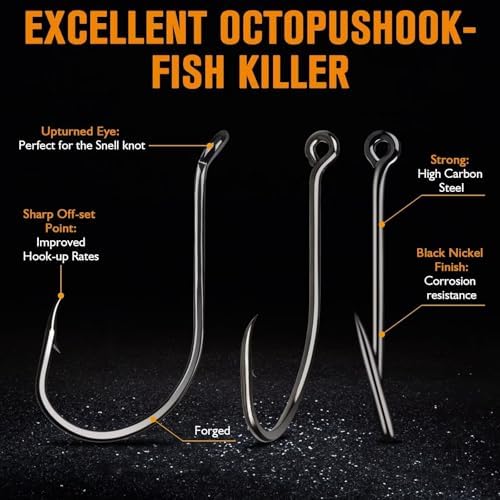 Dovesun Octopus Hooks Fishing Hooks 50-100PCS Black Red Octopus Hooks for Saltwater Freshwater #10-8/0 - Image 4