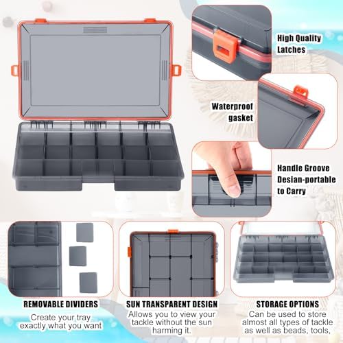 Wonderjune 12 Pack Fishing Tackle Box Waterproof 3600 Tackle Tray, Orange - Image 3