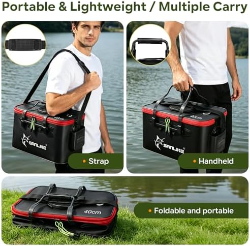 SANLIKE Foldable Live Fish Bucket Kit with Aerator Pump Leakproof Livewell - Image 5