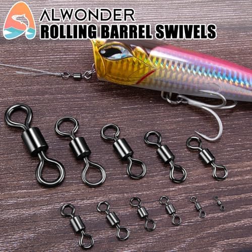 Alwonder Fishing Barrel Swivels 20 to 50-Pack Swivels Fishing Tackle Freshwater Saltwater Swivel Rolling Swivel Heavy Duty Black Nickel Stainless Steel Lures Leaders Line Connectors Terminal Tackle - Image 6