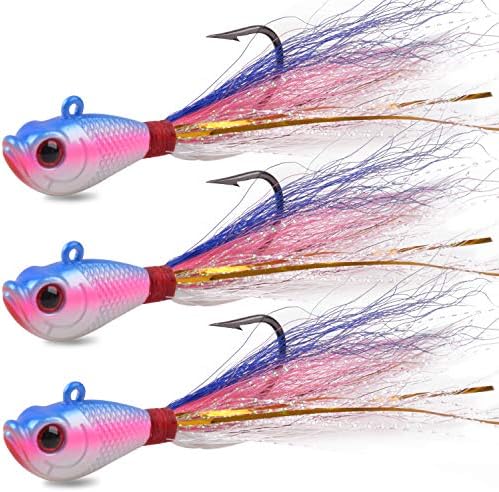 Bucktail Jigs Saltwater Lures,3/5PCS Bucktail Hair Jigs Head Fishing Lure Baits Assorted Kit for Bass Striper Bluefish Surf Fishing 1/4oz 1/2oz 1oz 1.5oz 2oz by SILANON