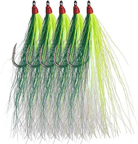 Bucktail Teasers with Hook Saltwater, Fishing Teaser Lures Flounder Rig Fishing Jig Hooks 5 Colors for Flounder Salmon Trout Sea Bass by Shaddock+Fishing