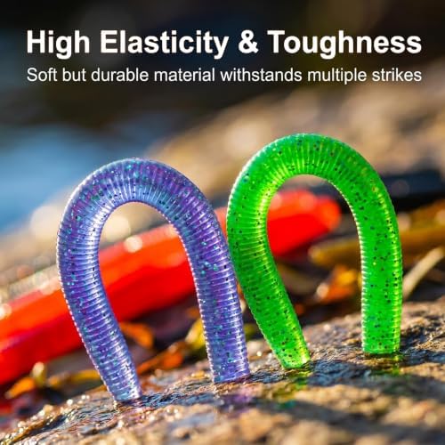 5" Stick Worms for Bass Fishing, Soft Plastic Wacky Worms, Durable Baits for Texas Carolina Rig, Freshwater Saltwater Lures - Image 4