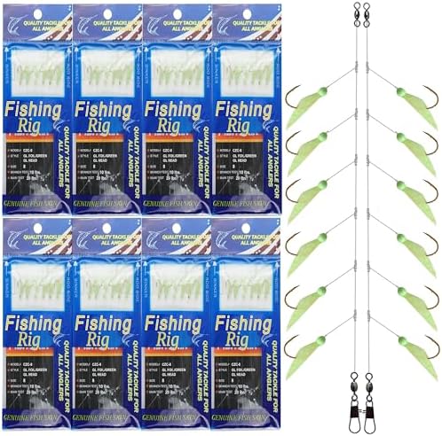 Fishing Bait Rigs Saltwater Surf Fishing Lures Bait Rig with Real Fish Skin Glow Beads Sharp Hooks Swivels Surf Fishing Rigs Sea Bass Cod Herring Hook Rig Size 4 6 8 by JOGFFDE