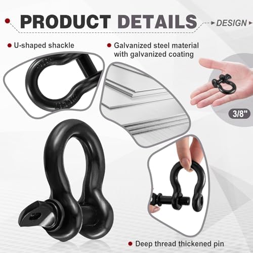 30 Pack 3/8" D Ring Shackle Heavy Duty with Screw Pin Galvanized Coating for Rigging Tow Strap Winch Off Road Truck Vehicle Recovery - Image 3