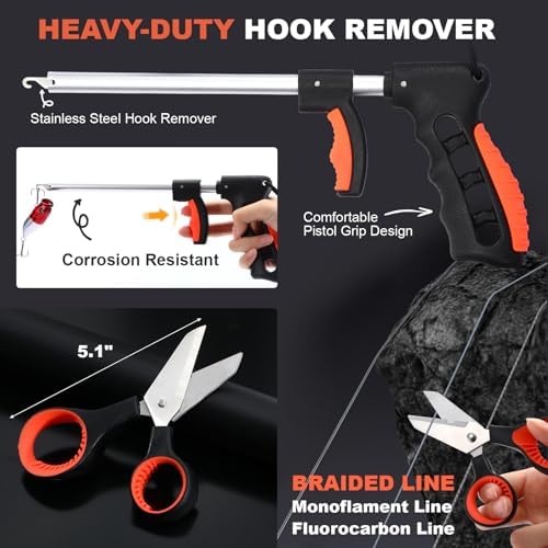 RoundFunny 9 Pcs Fishing Tool Kit, Fishing Pliers with Lanyard Sheath, Fillet Knife Kit Combo, Digital Scale, Hook Remover, Lip Gripper, Braid Scissors, Fish Gear Equipment Easter Gift Basket Men - Image 5