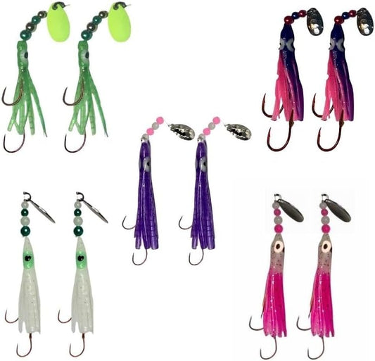 Squid Fishing Hoochies 10 Pack, Glow Kokanee Salmon Trolling Lures by KOKOPROS