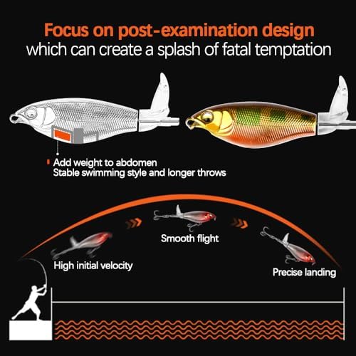 Surface Water Lures Fishing Lures Whopper Popper Fishing Lure for Bass 3D Eyes Bait with Propeller Tail for Catfish,Pike Perch Floating Pencil Bass Freshwater or Saltwater - Image 4