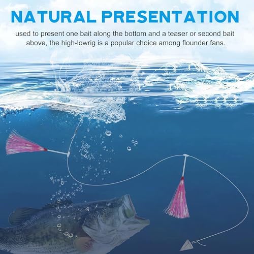 Fishing Teaser Rigs Saltwater, 3/6 Pack Flounder Rigs Hand Tied Sea Bass Hi Lo Rig Fishing Bait Rigs Multicolor Mylar Bucktail Teasers Rig for Flounder Fluke Halibut Sea Bass - Image 5