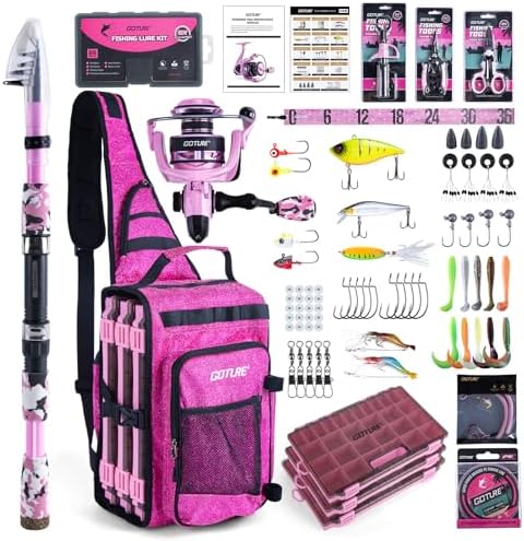 Goture Fishing Kits for Adult,Fishing Pole and Reel Combo, OpenSide Fishing Sling Tackle Storage Bag with 3 Tackle Boxes,Gift for Men by Goture