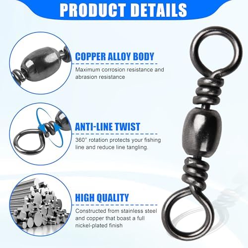 SILANON Fishing Barrel Swivels Kit, High Strength Rolling Barrel Swivels Fishing Tackle Stainless Solid Ring Brass Barrel Swivels Fishing Lure Leader Line Connectors Saltwater Freshwater - Image 2