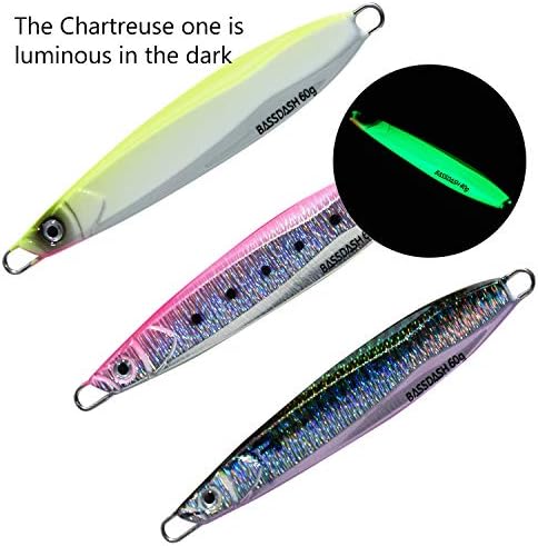 BASSDASH STIX Casting Jig Lure Vertical Slow Jigging Lures Mustad Hooks 0.7oz 1.1oz 1.4oz 2.1oz 2.8oz 3.9oz Mustad Hooks for Saltwater Freshwater Kayak Boat Shore Fishing, 3-Pack - Image 3
