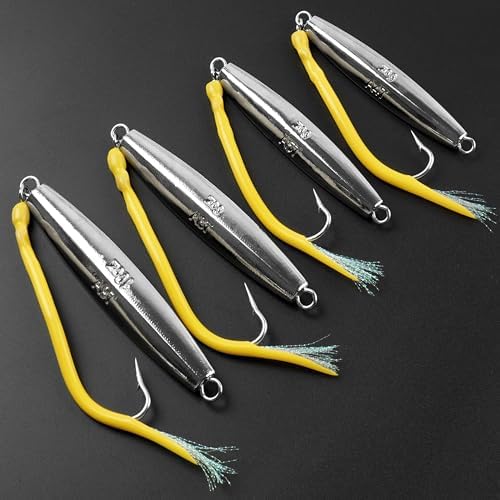 Diamond Jig Saltwater Fishing Lures Casting Jigging Spoon with Tube Tail Stainless Steel Hooks Trolling Lures Striped Bass Metal Jig for Deep Sea Surf Fishing Bottom Dragging Sinking - Image 7