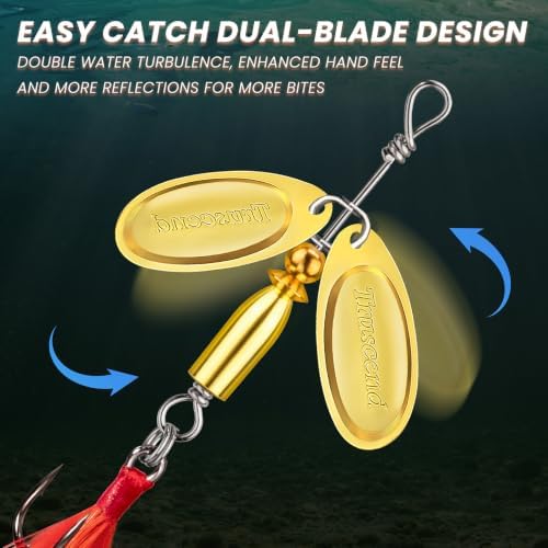 TRUSCEND Swim or Jig Fishing Spinner Baits for Freshwater and Saltwater, Rooster Tail Fishing Lures for Trout Bass Walleye Crappie Salmon Pike, Blade Bait with Copper Blade - Image 3
