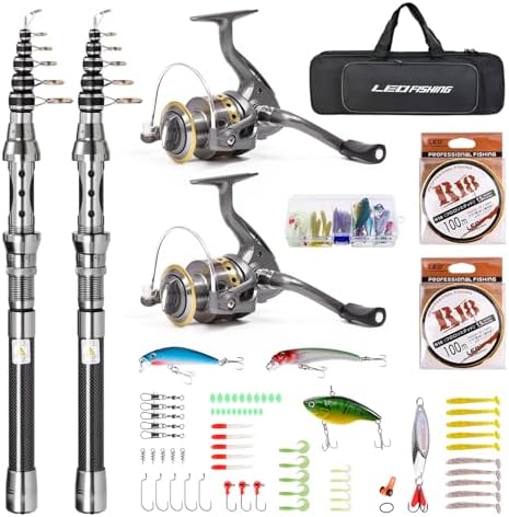 2Pcs Telespoic Fishing Rod and Reel Combos with Spinning Reel and Necessary Lure Accessories Portable Carrier Bag for Saltwater Freshwater by LEOFISHING