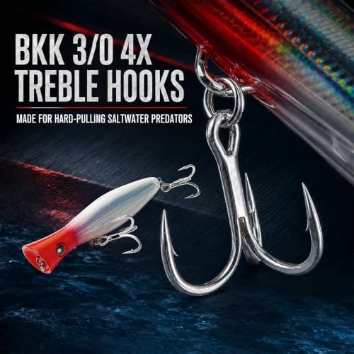 6.2 Inch 2.73 oz Saltwater Topwater Popper Fishing Lures with 3/0 4X Strengthened BKK Treble Hooks, Through-Wire for Strength & Durability, Target GT, Tuna, Sea Bass, Marlin - Image 3