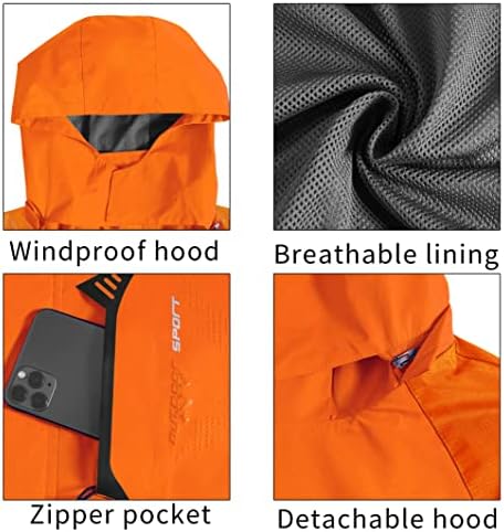 TEZO Mens Rain Jacket Waterproof with Hooded Hiking Coat Lightweight Windbreaker - Image 6