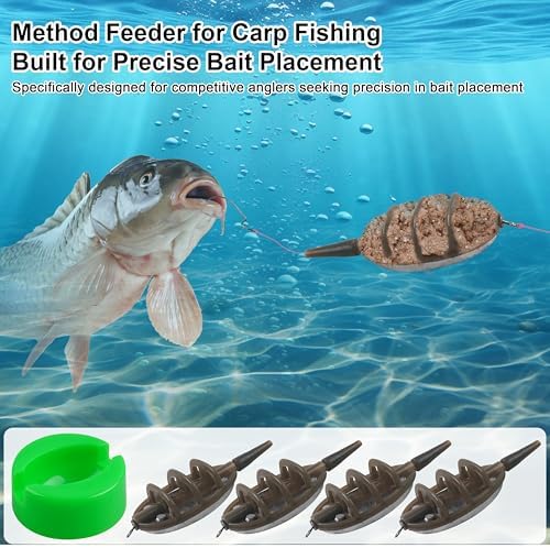 Carp Fishing Method Feeder Set, 4 Inline Method Feeders with 1 Quick Release Mould Carp Fishing Feeder Carp Fishing Equipment for Coarse Fishing & Efficient Baiting Tool Accessories - Image 5