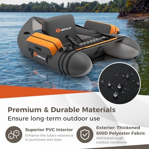 Goplus Inflatable Float Tube, Fishing Belly Boat with Fish Ruler, Pump, Storage Pockets, Adjustable Straps, Fishing Float Tube for Angling, 350LBS Load Capacity - Image 4