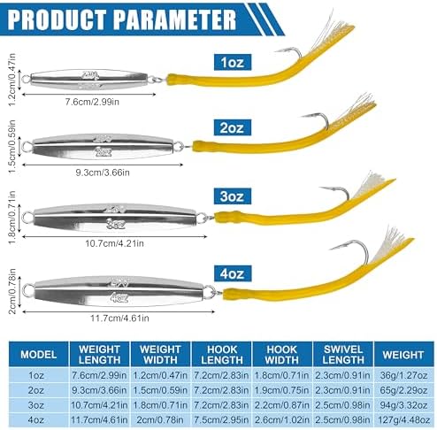 Diamond Jig Saltwater Fishing Lures Casting Jigging Spoon with Tube Tail Stainless Steel Hooks Trolling Lures Striped Bass Metal Jig for Deep Sea Surf Fishing Bottom Dragging Sinking - Image 2