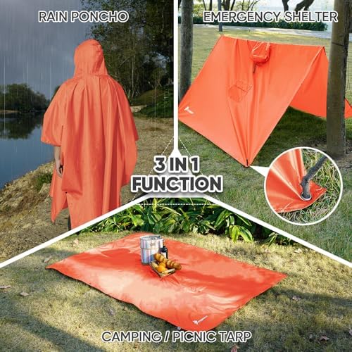 PTEROMY Hooded Rain Poncho for Adults, Reusable Waterproof Raincoat - Image 2