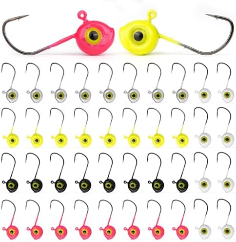 40-Pack Crappie Jig Heads for Fishing - 5 Colors Kit for Panfish, Walleye, Bass 1/32, 1/16, 1/8oz by OJYDOIIIY