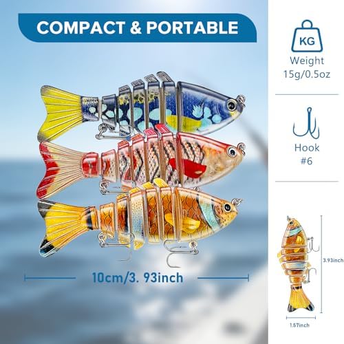 Keenjorika Easy Catch Fishing Lures, 3 Pack Multi-Jointed Swimbaits, Slow-Sinking Bass Fishing Lures, Wiggling, Vibrating & Rattling for More Bites, Hard Baits with Treble Hooks for Bass, Trout, Pike - Image 6