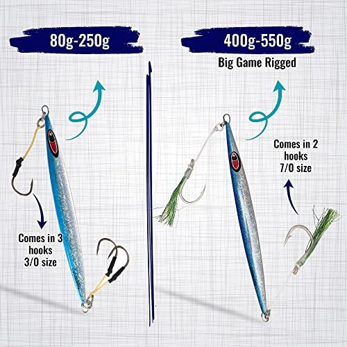 CalissaOffshore® Speed Jig 80g - 550g Tuna Rigged 3/0 + 7/0 Assist Hooks Butterfly - Vertical Speed Lure Slow Pitch Flat 150g 250g 400g - Image 2