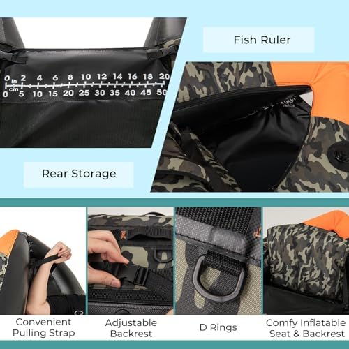 GYMAX Fishing Float Tube, Inflatable Belly Boat with Fish Finder Holder, Rod Rack, Fish Ruler, Manual Pump & Detachable Storage Boxes, Portable Backpack Float Tubes for Adults - Image 6