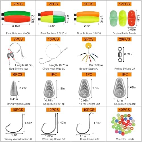 Catfish Rig Catfishing Tackle Making Kit,131/139pcs Santee Cooper Rigs with Circle Hooks Peg Floats Bobber Stoppers Swivels Rattle Bell Beads Catfishing Gear Equipment - Image 2