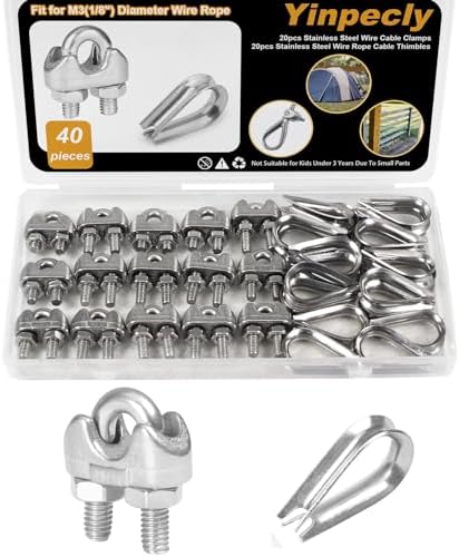 20Pcs 1/8'' M3 Wire Rope Clamps 20Pcs M3 Wire Rope Thimble by Yinpecly