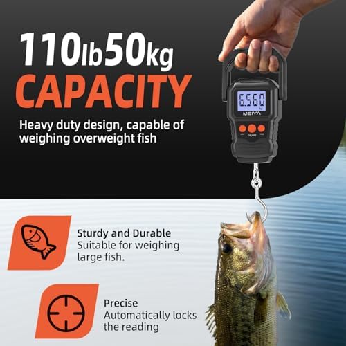 MEIYA Digital Fish Scale with Backlit LCD Display Up to 110lb/50kg for Anglers, Accurate Luggage Scale for Travel, Outdoor, Home Use, Includes 2 AAA Batteries and Hook, Essential Fishing Gear - Image 4