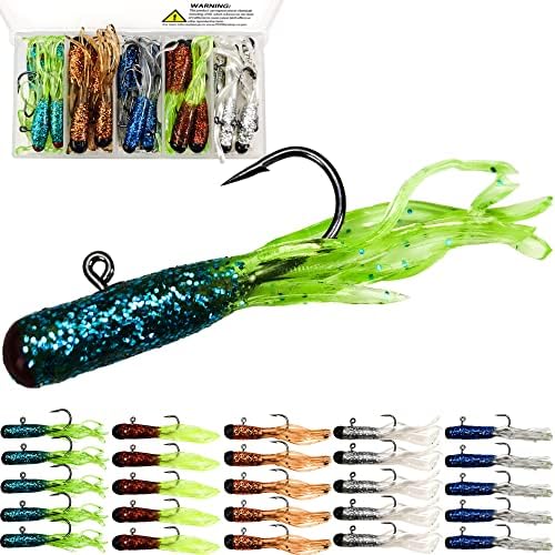 Crappie Tube Lures Jig Heads Soft Plastic Baits Worms Kit by VMSIXVM