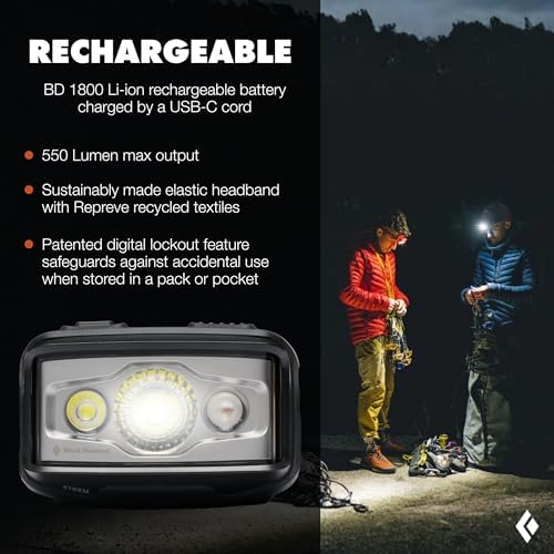 BLACK DIAMOND Storm 550 Headlamp, USB-C Rechargeable Dimmable Bright, Black - Image 2
