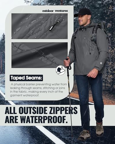 Outdoor Ventures Men's Packable Rain Jacket Waterproof Lightweight Raincoat - Image 3