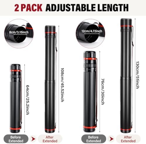 DEWEL 2Pcs Adjustable Poster Tube 30"-51" and 25"-42.5", Waterproof Plastic Fishing Rods Storage Tube, Telescopic Poster Roll Artist Drawing Tube with Strap for Drawing, Blueprints, Maps, Flip Chart - Image 3