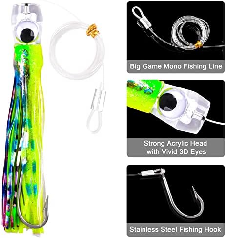 Saltwater Fishing Lures 6/9inch Trolling Lures for Marlin Mahi Tuna Dolphin Shark Big Game Deep Sea Fishing Baits Squid Skirts Rigged Hooks Ocean Gear Tackle - Image 2