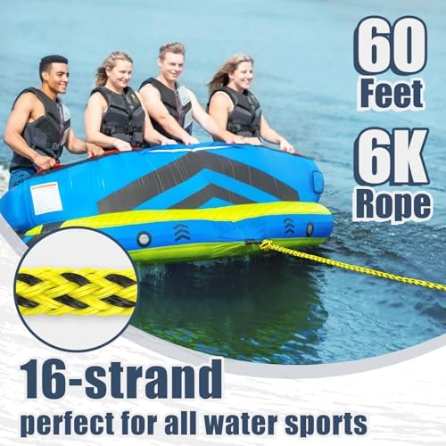 Boat Tow Rope 60ft 1-6 Riders, Floating Ropes for Towable Tubes - Image 2
